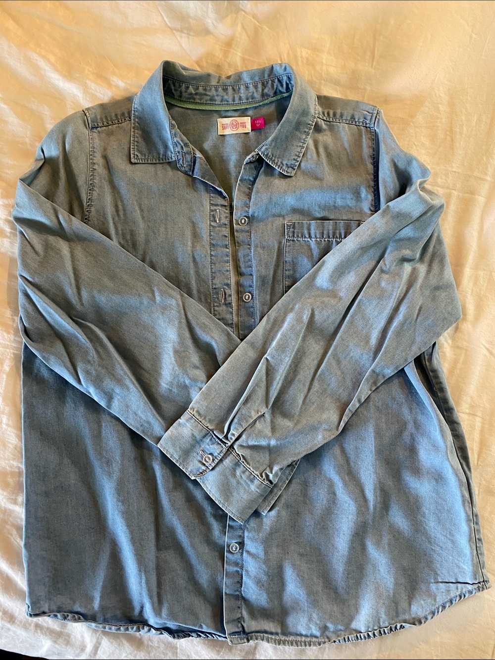 SO Light Blue Chambray Shirt with Pink Size Tag